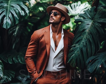 Premium Rust Suit, Men Linen Suit, 2 Piece Wedding Linen Suit, Groomsmen Linen Suit, Summer Linen Suit, Classic Linen Suit Men, Rust Suit