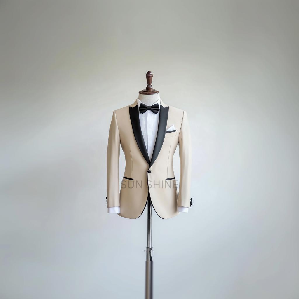 Men's Cream/Beige Tuxedo with Black Collar
