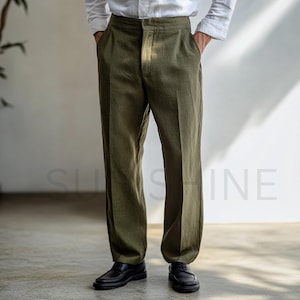 Beautiful Pure OLIVE GREEN Linen Pants Trousers For Men&#39;s, Relax fit Linen Pants, best for summer and men&#39;s gift Summer Classic Linen Pants,