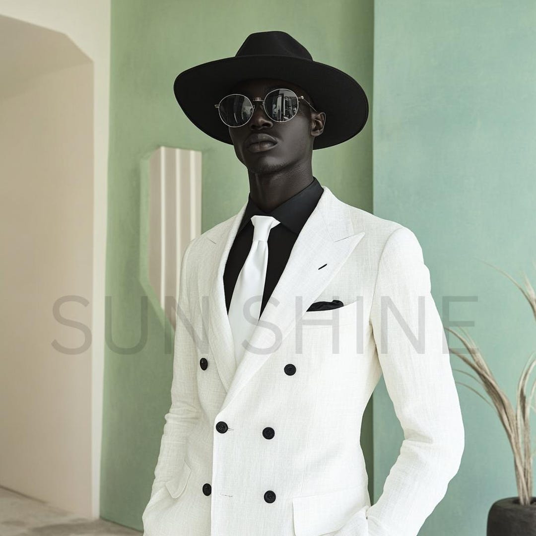 2 Button Men's Jacket White Linen Suit - Mens Linen Suit main image 0
