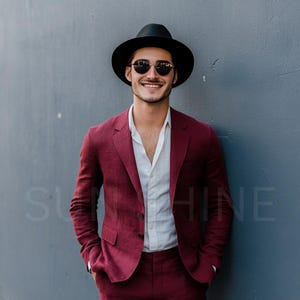 Beautiful BURGUNDY Linen Suit, Men Linen Suit, 2 Piece Wedding Linen Suit, Groomsmen Linen Suit, Summer Linen Suit, Classic Linen Suit Men,