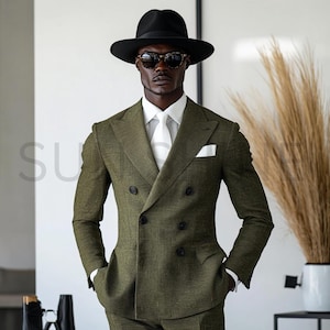 Luxury OLIVE GREEN LINEN Suit, Men Linen Suit, 2 Piece Wedding Linen Suit, Groomsmen Linen Suit, Summer Linen Suit, Classic Linen Suit Men,