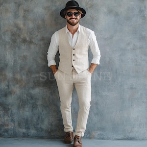 Elegant LIGHT BEIGE Linen Suit, Men Linen Suit,2 Piece Wedding Groom Linen Suit, Groomsmen Linen Suit, Summer Linen Suit, Linen Suit for Men