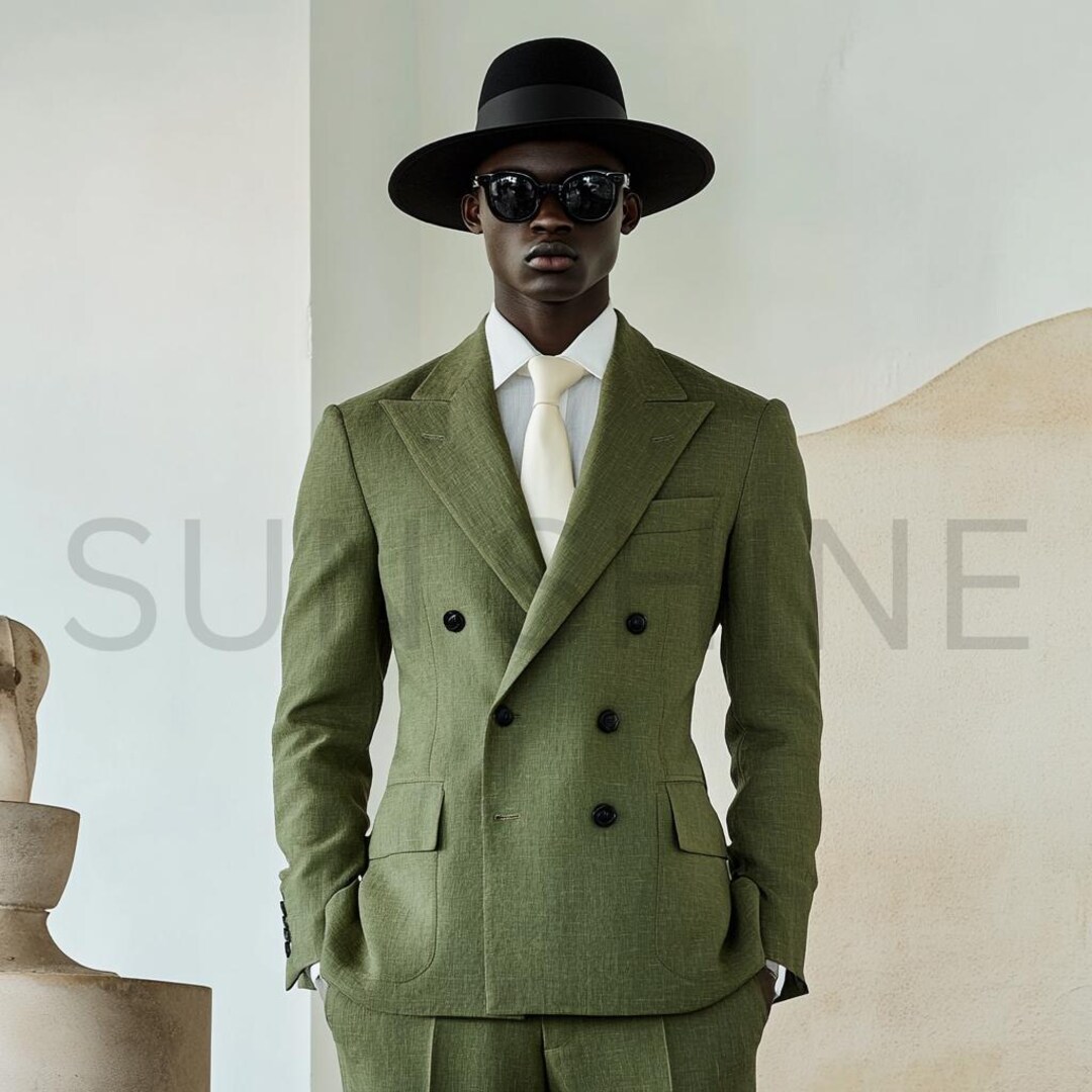 Mens Linen Walking Suit - Apple Green Summer Outfit - Mens Linen Suit