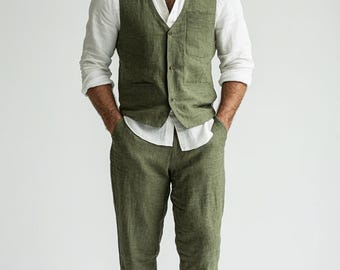 Premium Green Linen Suit, Men Linen Suit,2 Piece Wedding Groom Linen Suit, Groomsmen Linen Suit, Summer Linen Suit, Linen Suit for Men