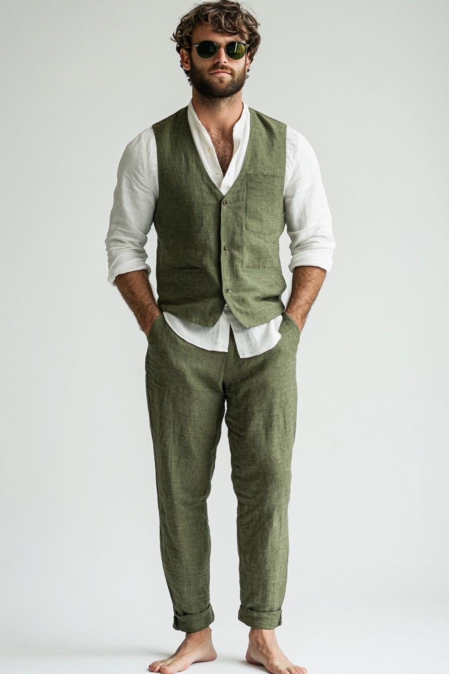 Premium Green Linen Suit, Men Linen Suit,2 Piece Wedding Groom Linen Suit, Groomsmen Linen Suit, Summer Linen Suit, Linen Suit for Men