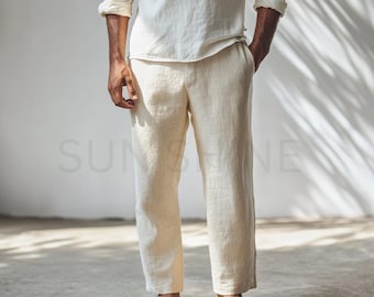 Handmade Off White Linen Pants: Relaxed Fit Summer Trousers