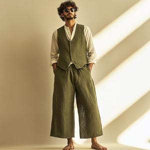 Luxury Green Linen Suit, Men Linen Suit,2 Piece Wedding Groom Linen Suit, Groomsmen Linen Suit, Summer Linen Suit, Linen Suit for Men
