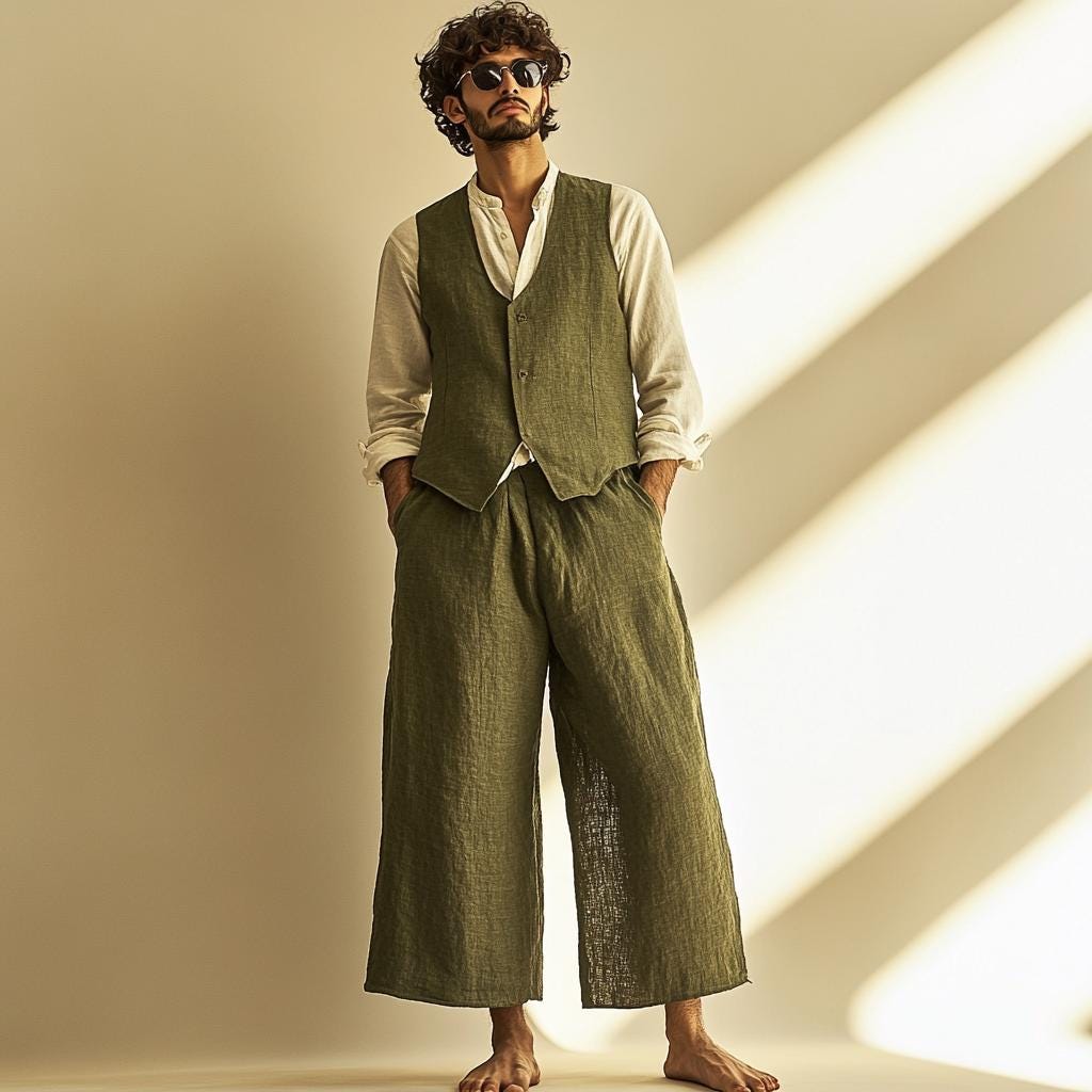 Handmade Green Linen Suit: 2-Piece Relax Fit Wedding Suit