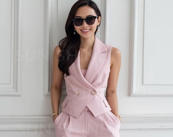 Blush Pink Hosenanzug: Maßgeschneiderte Weste & Hose - Moderne Hochzeit