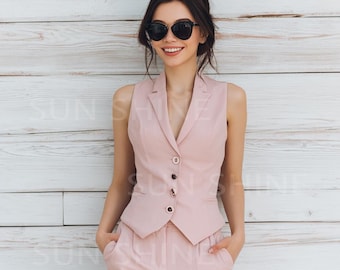 Blush Pink Hosenanzug: Maßgeschneiderte Weste & Hose - Standesamtliche Hochzeit Outfit
