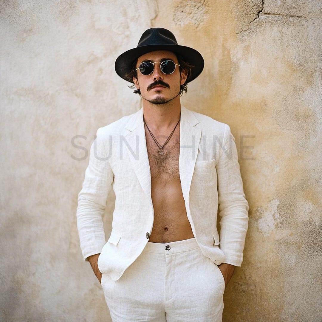2 Button Men's Jacket White Linen Suit - Mens Linen Suit main image 1