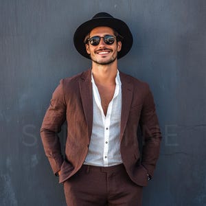 Premium BROWN Linen Suit, Men Linen Suit, 2 Piece Wedding Linen Suit, Groomsmen Linen Suit, Summer Linen Suit, Classic Linen Suit Men,