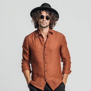 mens rust colored dress shirt Mens Rust Dress Shirt with Tie and Hanky Set D1P2