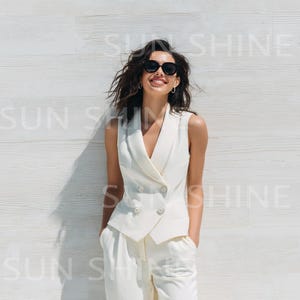 Luxury WHITE Women’s 2 Piece Vest Pants Set | Sleeveless Vest & Pants | Summer Lounge Outfit Elegant Matching Set Luxury Women Suit Set,