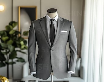 Traje gris ajustado: moderno conjunto de dos piezas de mezcla de lana - Atuendo de novio para boda