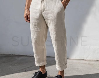 Handmade Off White Linen Pants: Relaxed Fit Summer Trousers