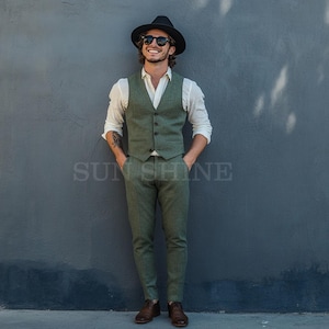 Premium Olive Green Linen Suit, Men Linen Suit,2 Piece Wedding Groom Linen Suit, Groomsmen Linen Suit, Summer Linen Suit, Linen Suit for Men
