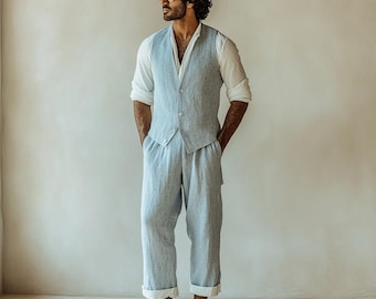 Prime Sky Blue Linen Suit, Men Linen Suit,2 Piece Wedding Groom Linen Suit, Groomsmen Linen Suit, Summer Linen Suit, Linen Suit for Men