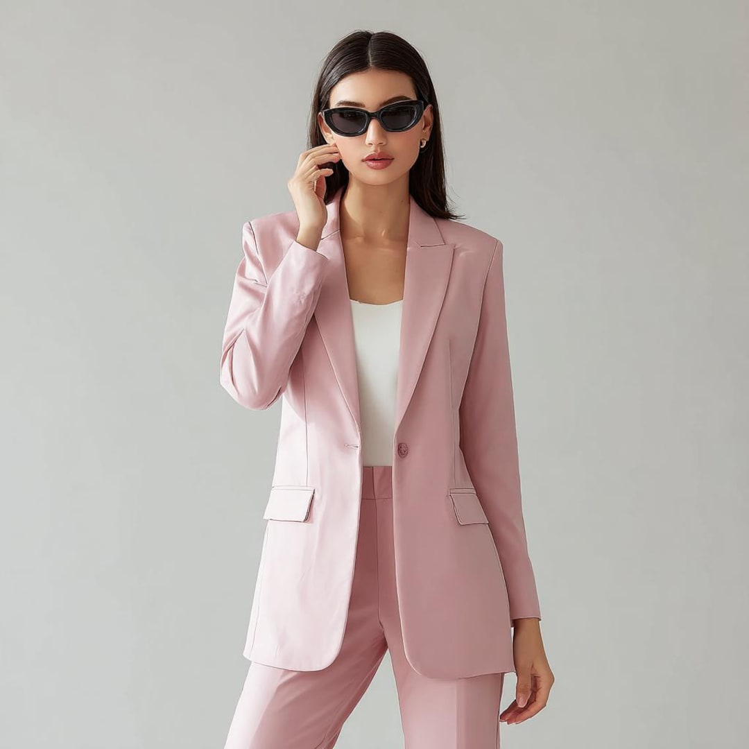 pink dress suit womens Zapaka Women Sparkly Pink 2 Piece Prom Suits With Pockets Notched Lapel Party Tuxedo With Sleeves, Pink / M