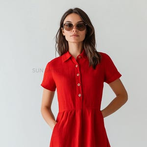 Premium Red Linen dress, Wrap linen dress, Linen dress, Romantic dress, Short linen dress, Maternity dress, linen dress, Women dress