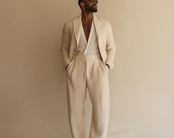 Light Beige Suit, Men Linen Suit, 2 Piece Wedding Linen Suit, Groomsmen Linen Suit, Summer Linen Suit, Classic Linen Suit Men, Beige Suit