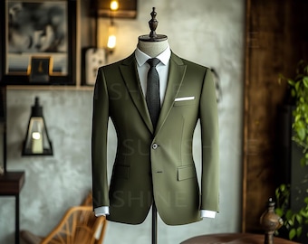 Olive Green Men's Suit: Slim Fit suit, Modern Tailored Elegance and Stylish