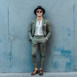 Premium OLIVE GREEN Suit, Men Linen Suit, 2 Piece Wedding Linen Suit, Groomsmen Linen Suit, Summer Linen Suit, Classic Linen Suit Men,