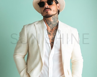 Handmade Off-White Linen Suit, 2 Piece Relax Fit