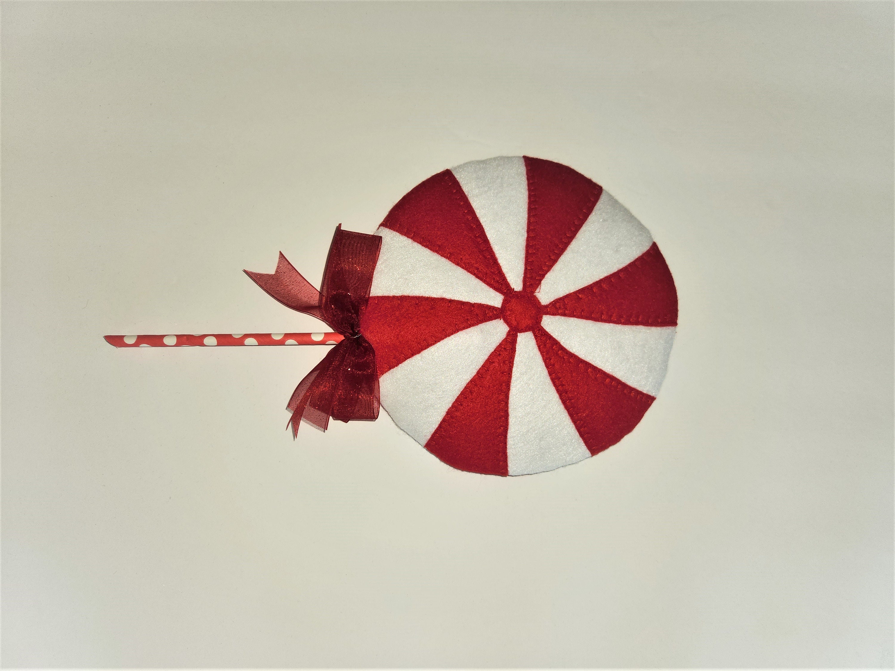 Red/White Peppermint Candy Lollipop Pick