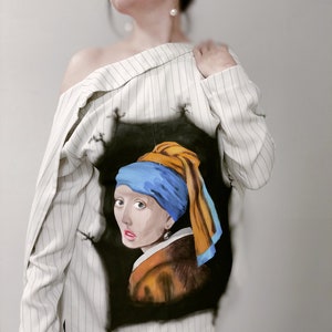 Print Girl with a pearl earring, Unique hand painted blazer, Stylish jacket, Hand Painted Clothes, Personalized You any Idea Custom clothing