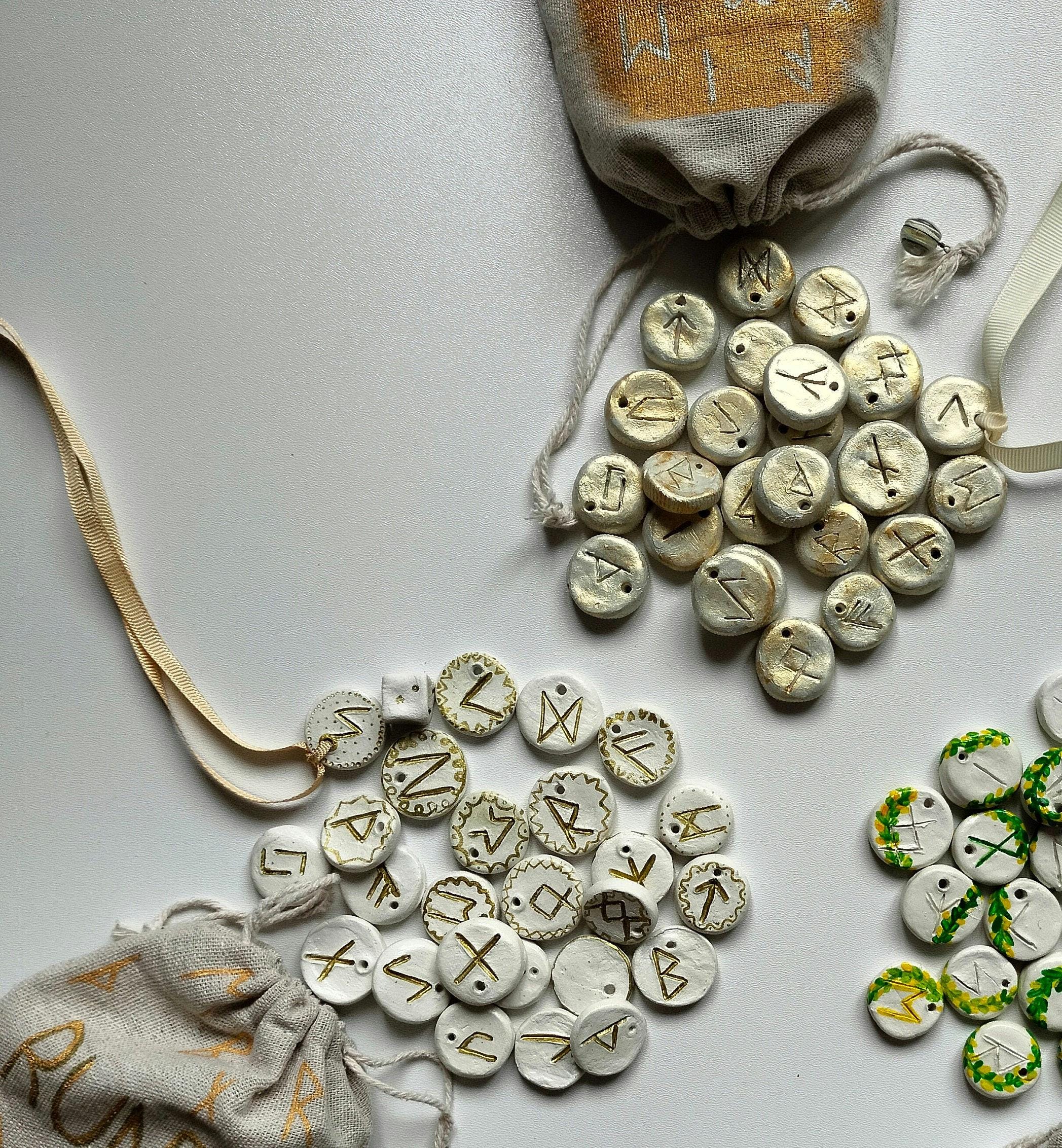 Handmade Runescape Runes Hand-painted Handmade Ceramic Rune Set With Hand-painted Cotton Pouch ...