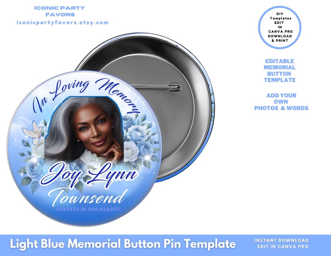 Blue Memorial Button Pins: Funeral Keepsake Button With Photo - Etsy