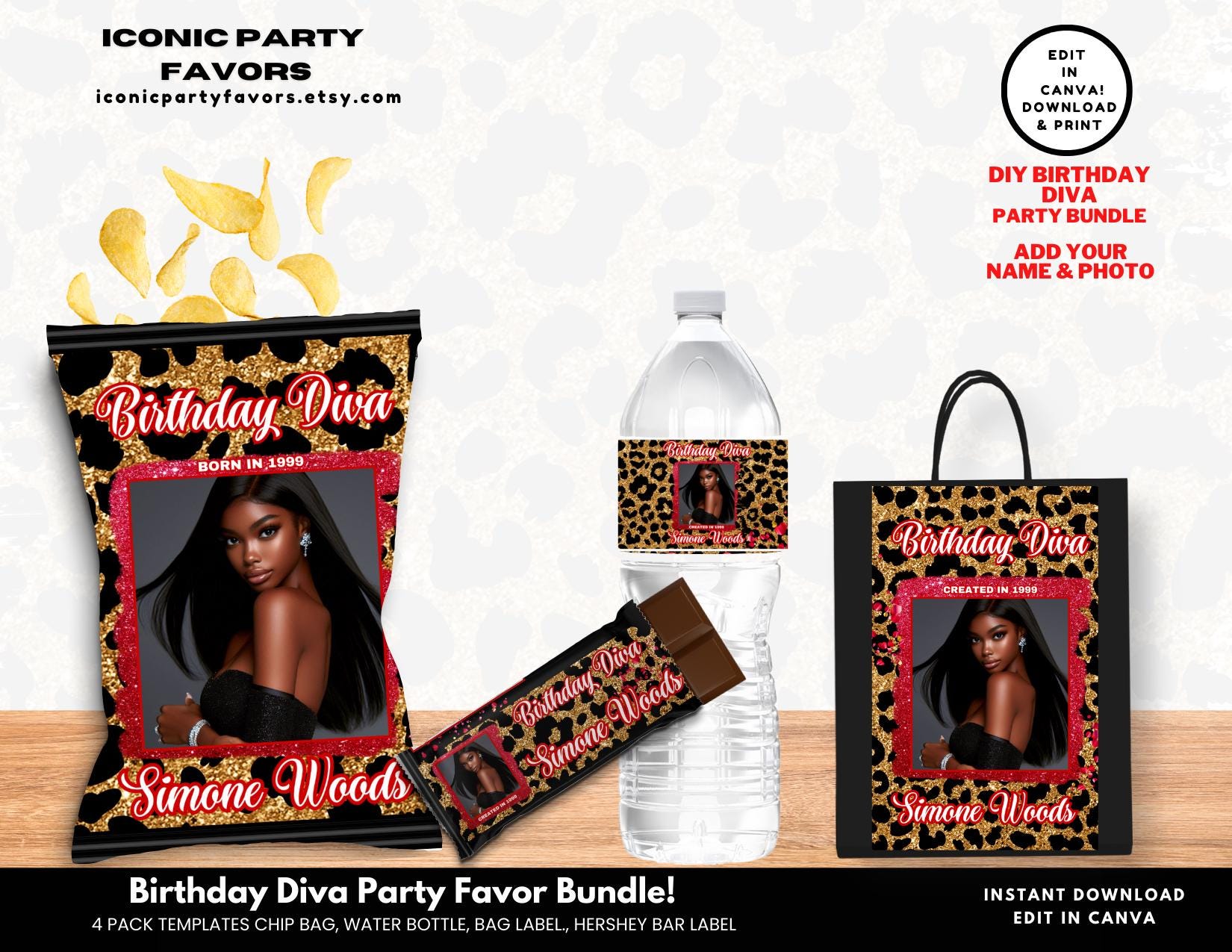 Cheetah Birthday Diva Party Favor Bundle (Templates)