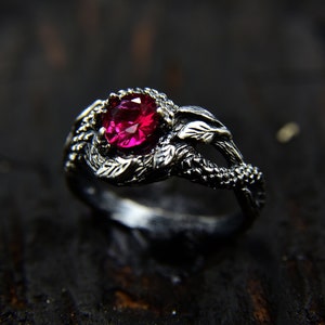 Handcrafted Forest Ruby Dragon Scale Silver Ring Unique Fantasy Jewelry ...