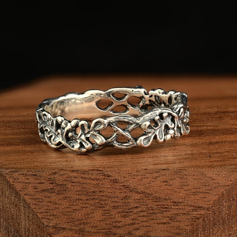 Silver Patterned Rings Sterling Silver Leaf Pattern Ring, Boho Nature-inspired Jewelry for ...