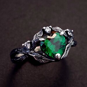 Celtic Emerald Silver Ring, Tiny Branch Silver Ring With Emerald ...