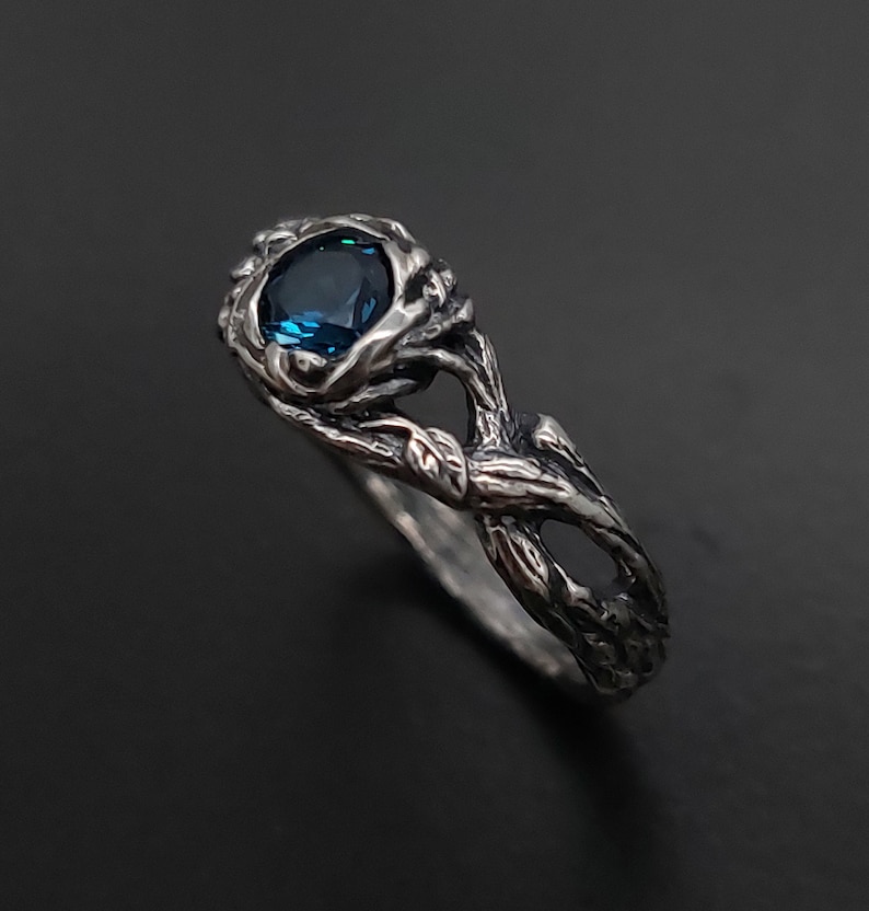 Braided Branch and Topaz Engagement Ring Silver Tree Bark - Etsy