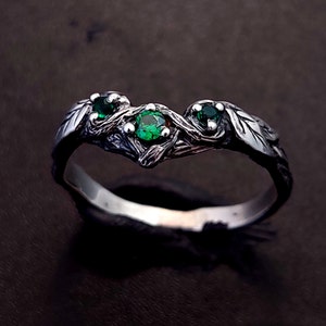 Emerald Twig Engagement Ring in Silver, Emerald Branch Engagement Ring ...