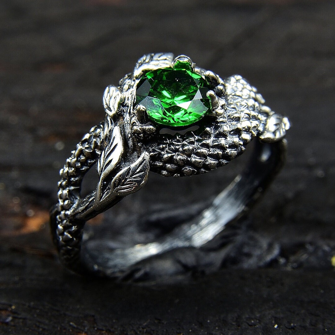 Green Dragon Ring, Emerald Engagement Ring, Nature Inspired Engagement ...