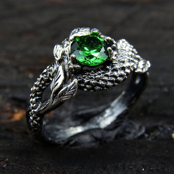 Green Dragon Ring Emerald Engagement Ring Nature Inspired