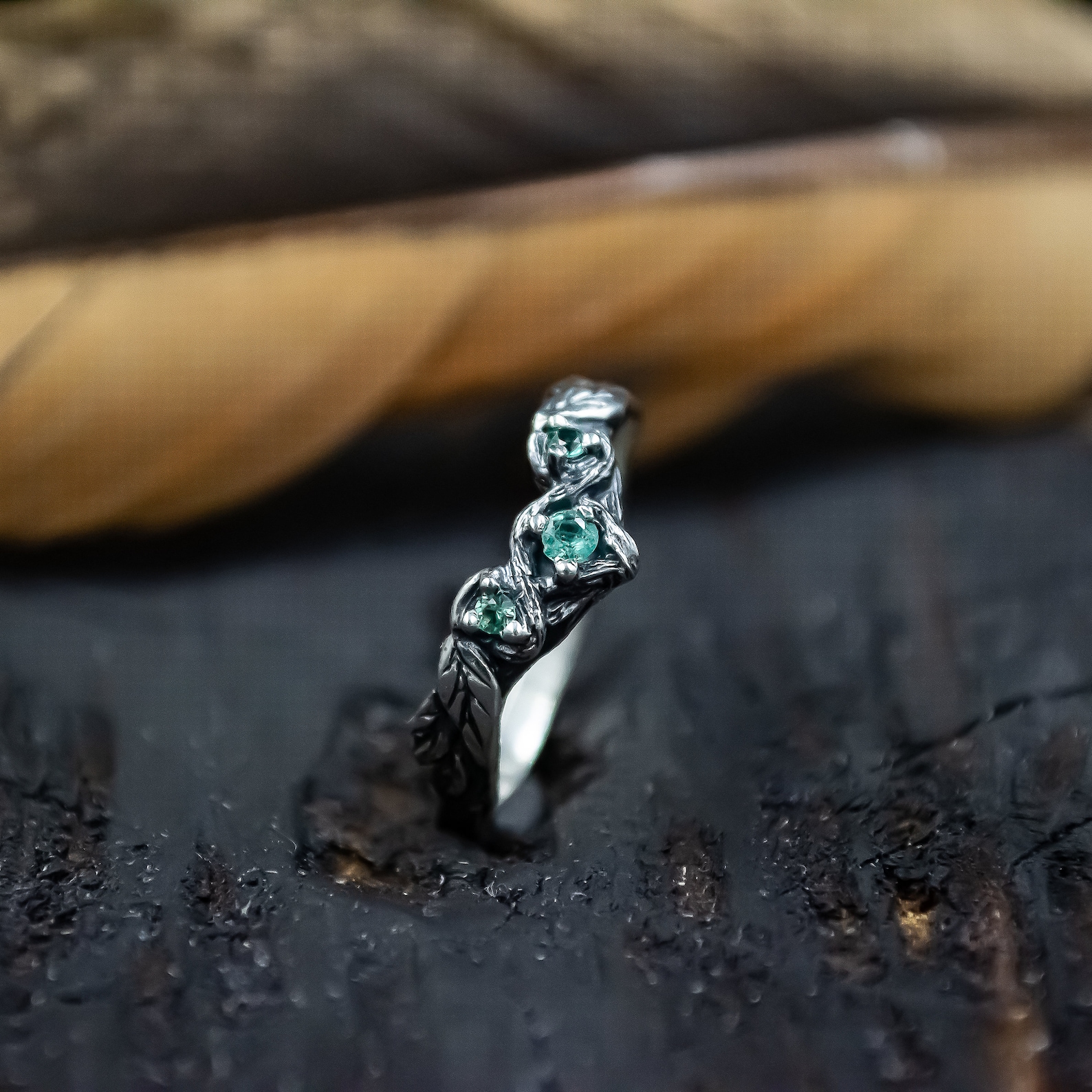 Elven Emerald Wedding Ring, Elven Engagement Ring, Dark Elven Silver ...