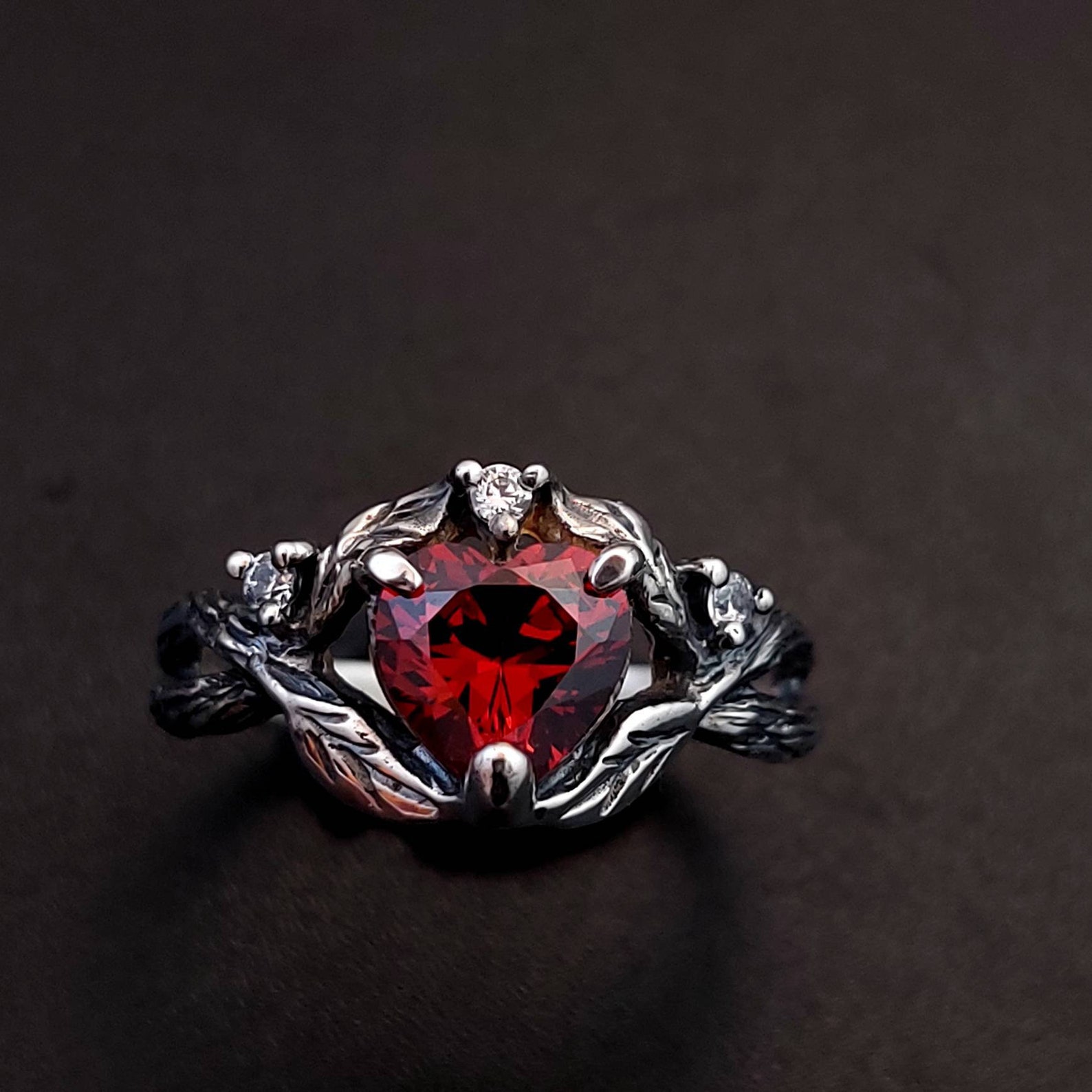 Unique Silver Twig Ring Garnet Branch Engagement Ring - Etsy