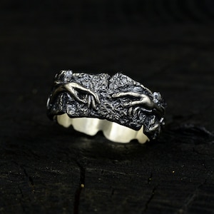 Love to Death-ring, sterlingzilveren donkere gotische ring, gotische verlovingsring, Goth Promise-ring, handring