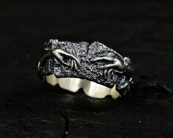 Love to Death Ring, Sterling Silver Dark Gothic Ring, Gothic Engagement Ring, Goth Promise Ring, Hand Ring