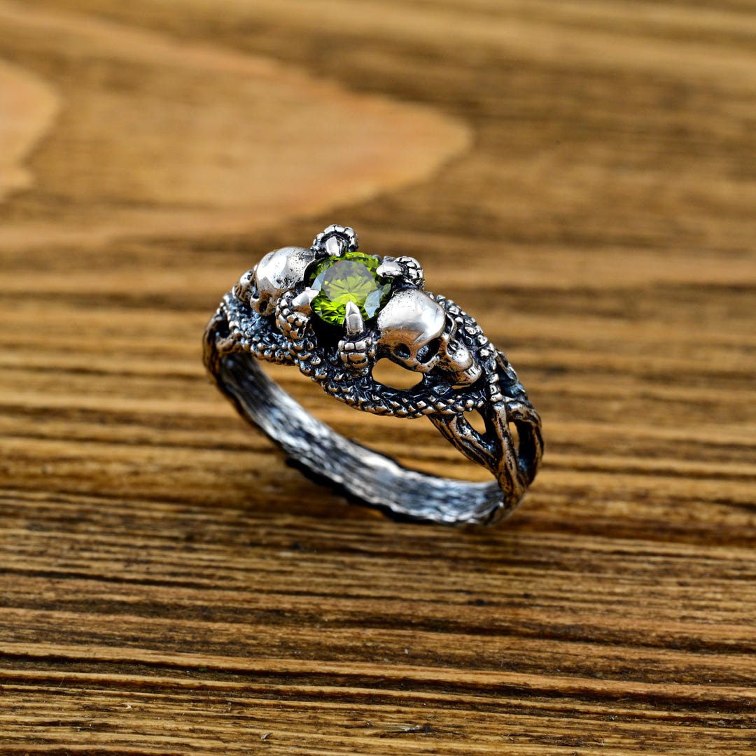 Enchanted Skull Ring - Gothic Peridot Gemstone Jewelry in Sterling ...