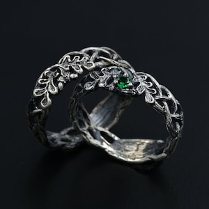 Artisan-Crafted Sterling Silver Ring, Nature-Inspired Design with Precious Gemstone, Unique Handmade Jewelry