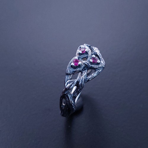 Unique shops Silver Twig Ring - Ruby Branch Engagement Ring - Braided Branch Engagement Ring With Ruby - Womens Twig Ring - Unusual Ring
