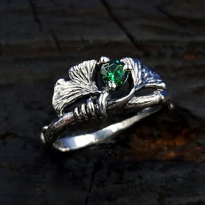 Bague ginkgo, bague bohème, bague bohème, bague feuille de ginkgo, bague ginkgo biloba, bagues botaniques, bague feuille, bague feuille d&#39;argent
