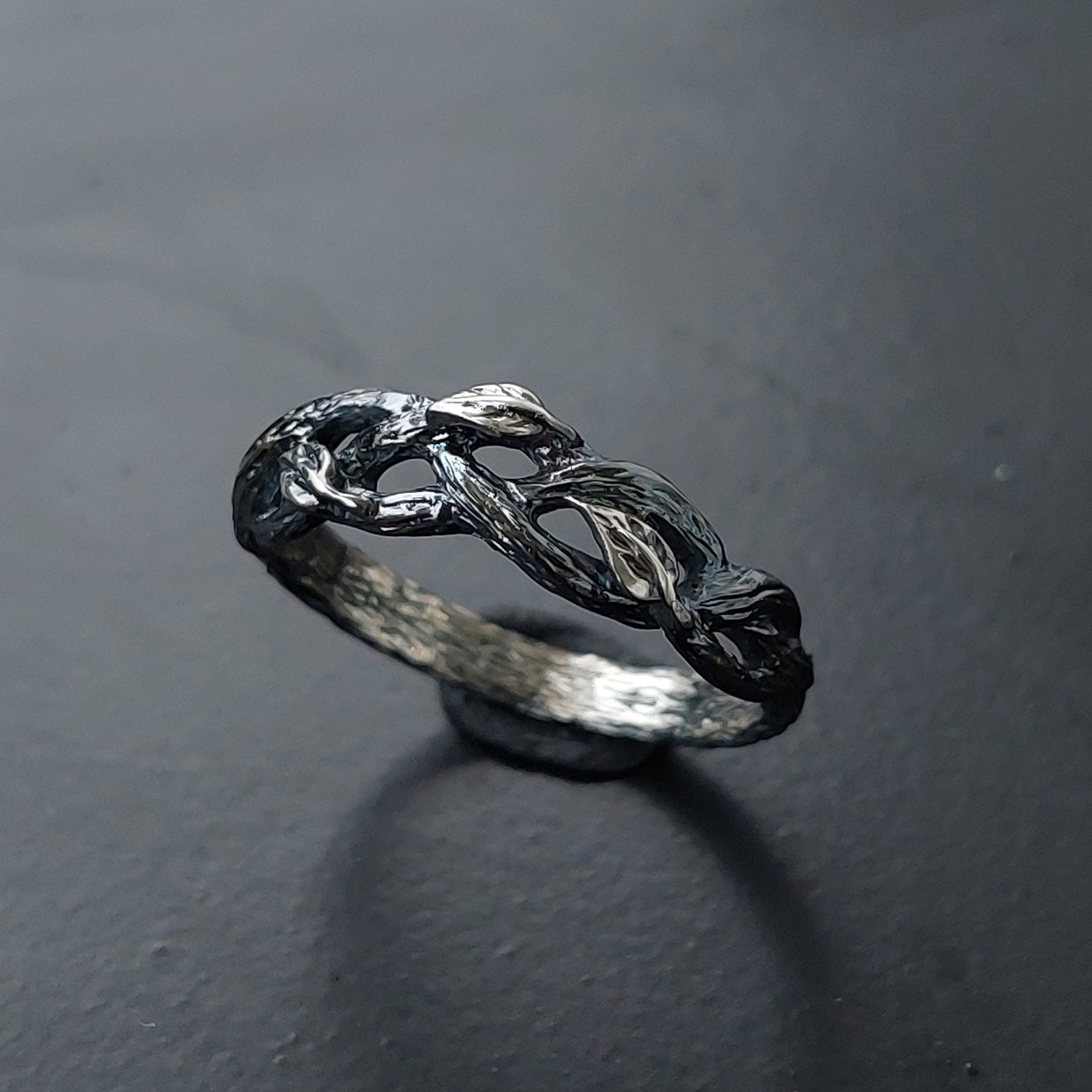 Elven Wedding Ring, Elven Engagement Ring, Dark Elven Silver Natural ...